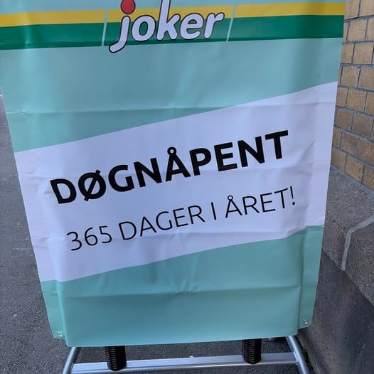 Joker Osebro-skilt: Døgnåpent 365 dager i året